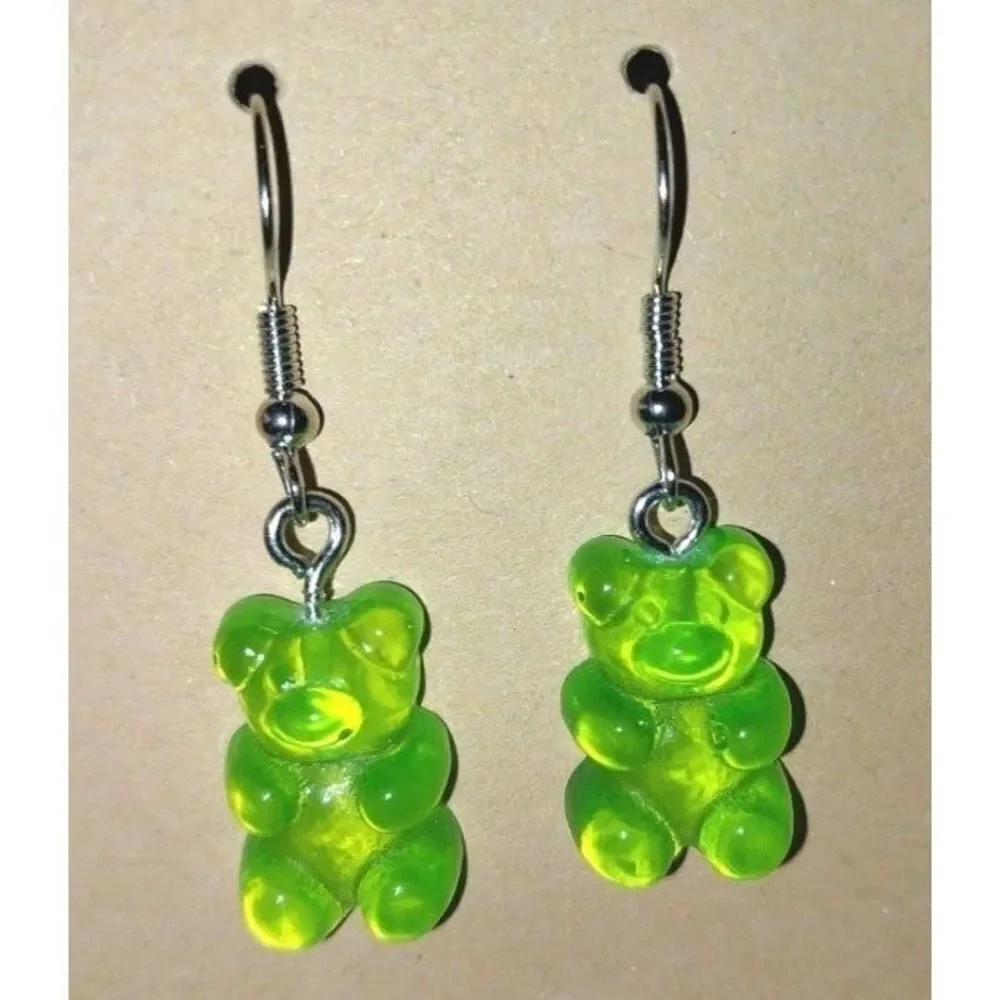 Green gummy bear Earrings For Kids And Adults